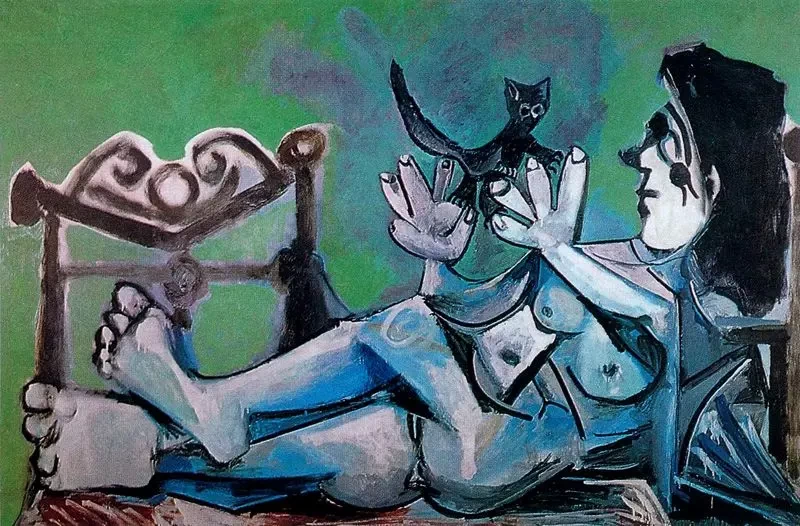 Donna distesa con un gatto, 1964